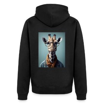 Coole Hipster-Giraffe - Unisex Premium Bio Zip Hoodie - Schwarz - Hinten - Nico (187cm)