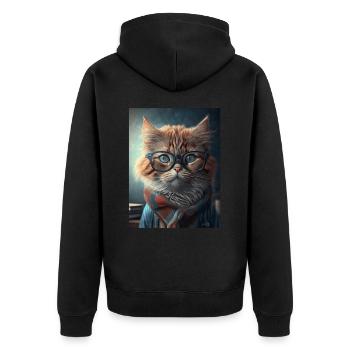 Coole Hipster-Katze - Unisex Premium Bio Zip Hoodie - Schwarz - Hinten - Nico (187cm)