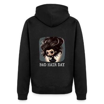 Bad Hair Day Sarkastisches Design - Unisex Premium Bio Zip Hoodie - Schwarz - Hinten - Nico (187cm)