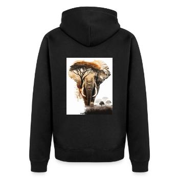 Doppelbelichtung Elefant und Savanne - Unisex Premium Bio Zip Hoodie - Schwarz - Hinten - Nico (187cm)