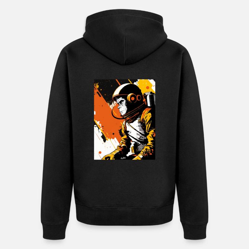 Affen-Astronaut - Unisex Premium Bio Zip Hoodie - Schwarz