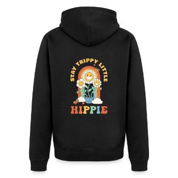 Bleiben Sie Trippy Kleiner Hippie Für Alle Hippies - Unisex Premium Bio Zip Hoodie - Schwarz - Hinten - Nico (187cm)