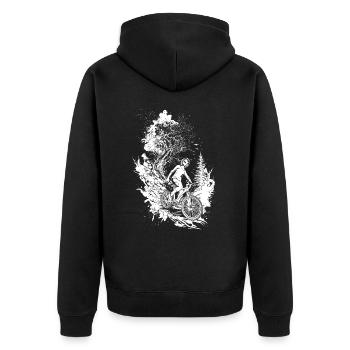 Wildnis-Abenteuer: ein perfektes Shirt für Biker. - Unisex Premium Bio Zip Hoodie - Schwarz - Hinten - Nico (187cm)