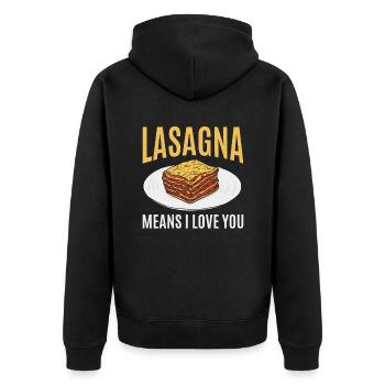 Lasagne Bedeutet "ich Liebe Dich" Für Alle - Unisex Premium Bio Zip Hoodie - Schwarz - Hinten - Nico (187cm)