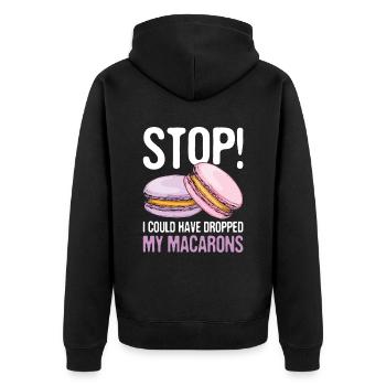 Stop Ich Hätte Meine Macarons Fallen Lassen Können - Unisex Premium Bio Zip Hoodie - Schwarz - Hinten - Nico (187cm)