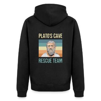 Plato's Cave Rescue Team for all philosophy fans - Unisex Premium Organic Zip Hoodie - black - Back - Nico (187cm)