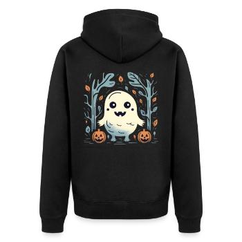 Niedliche Halloween-Kürbisse und -Geister - Unisex Premium Bio Zip Hoodie - Schwarz - Hinten - Nico (187cm)