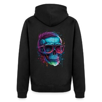 Knalliger Hipster-totenkopf Mit Sonnenbrille - Unisex Premium Bio Zip Hoodie - Schwarz - Hinten - Nico (187cm)