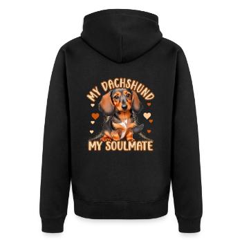 My Dachshund My Soulmate - Unisex Premium Bio Zip Hoodie - Schwarz - Hinten - Nico (187cm)