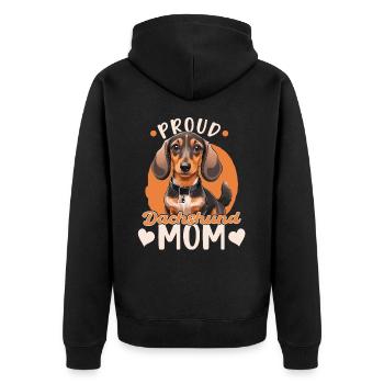Proud Dachshund Mom - Unisex Premium Bio Zip Hoodie - Schwarz - Hinten - Nico (187cm)