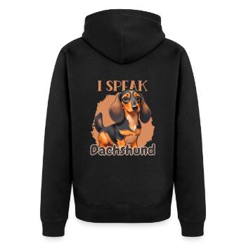 I speak Dachshund - Unisex Premium Bio Zip Hoodie - Schwarz - Hinten - Nico (187cm)