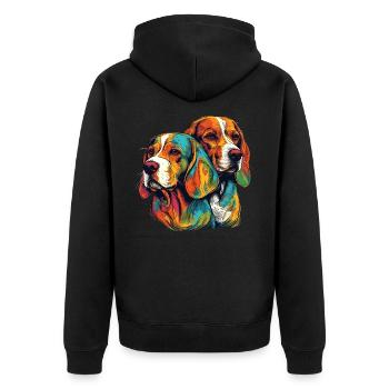 2 farbenfrohe Beagle - Unisex Premium Bio Zip Hoodie - Schwarz - Hinten - Nico (187cm)