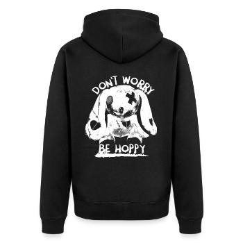 Dont Worry Be Hoppy Monster Hase Kaninchen Spruch - Unisex Premium Bio Zip Hoodie - Schwarz - Hinten - Nico (187cm)