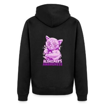 Small Cat - Alzheimer's Awareness - Unisex Premium Organic Zip Hoodie - black - Back - Nico (187cm)