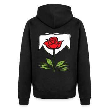 Japanese Red Sun: Rose - Unisex Premium Organic Zip Hoodie - black - Back - Nico (187cm)