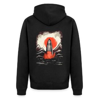 Japanische Rote Sonne: Start einer Rakete - Unisex Premium Bio Zip Hoodie - Schwarz - Hinten - Nico (187cm)