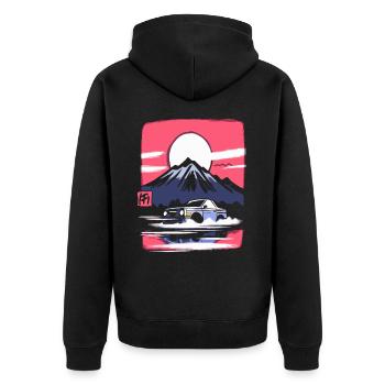 Japanische Rote Sonne: Berg Auto-Rennfahrer - Unisex Premium Bio Zip Hoodie - Schwarz - Hinten - Nico (187cm)
