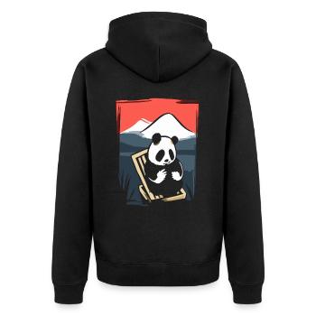 Japanische Rote Sonne: Chillender Panda - Unisex Premium Bio Zip Hoodie - Schwarz - Hinten - Nico (187cm)
