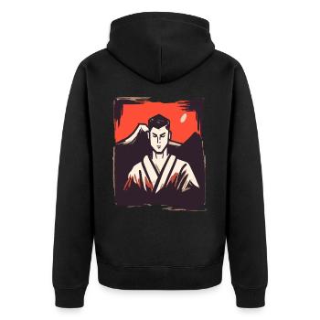 Japanische Rote Sonne: Kampfkunst Karate - Unisex Premium Bio Zip Hoodie - Schwarz - Hinten - Nico (187cm)