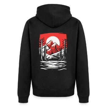 Japans Rote Sonne, Fisch-Berge - Unisex Premium Bio Zip Hoodie - Schwarz - Hinten - Nico (187cm)
