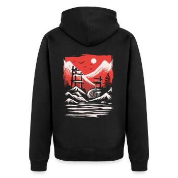 Japan's Red Sun: The Sardine Fish Temple - Unisex Premium Organic Zip Hoodie - black - Back - Nico (187cm)