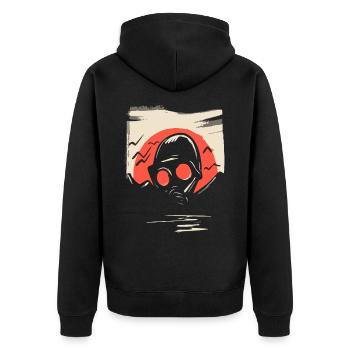 Japanische Rote Sonne: Gasmaske - Unisex Premium Bio Zip Hoodie - Schwarz - Hinten - Nico (187cm)