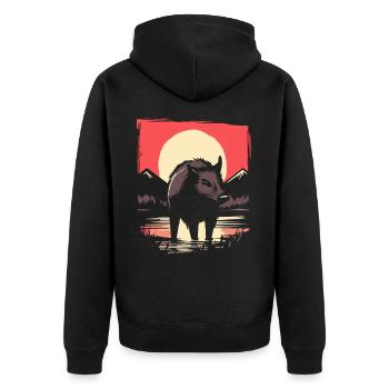 Soleil rouge japonais : Sanglier Cochon - Veste à capuche bio Premium Unisexe - noir - Dos - Nico (187cm)