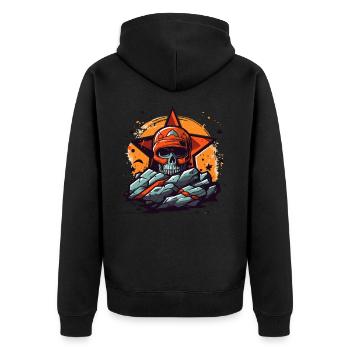Felsen und ein Stern-Totenkopf - Unisex Premium Bio Zip Hoodie - Schwarz - Hinten - Nico (187cm)