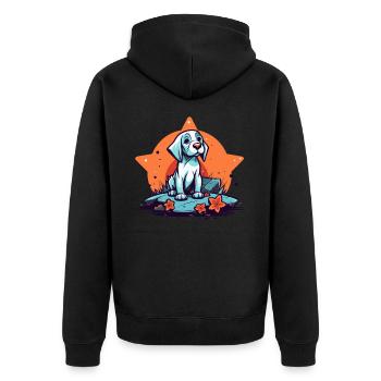 A star and a cute dog on the rocks - Unisex Premium Organic Zip Hoodie - black - Back - Nico (187cm)
