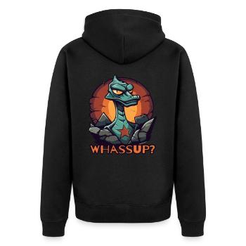 What's up, cool dino lizards? - Unisex Premium Organic Zip Hoodie - black - Back - Nico (187cm)