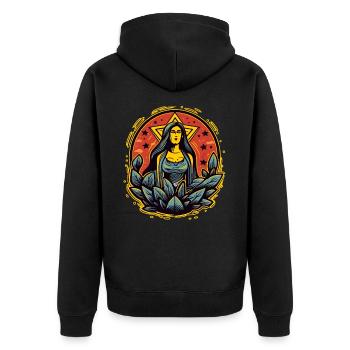 Personifizierte Mutter Natur: Unsere Heldin - Unisex Premium Bio Zip Hoodie - Schwarz - Hinten - Nico (187cm)