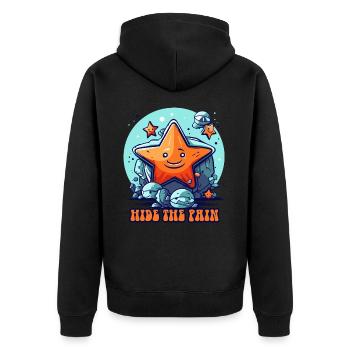 Versteck den Schmerz, kleine Seestern Seeigel - Unisex Premium Bio Zip Hoodie - Schwarz - Hinten - Nico (187cm)