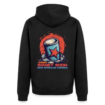 Sowjetische Soda: Der sprudelnde Kamerad - Unisex Premium Bio Zip Hoodie - Schwarz - Hinten - Nico (187cm)