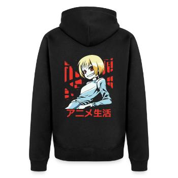Entspanntes Anime-Mädchen aus Japan - Unisex Premium Bio Zip Hoodie - Schwarz - Hinten - Nico (187cm)