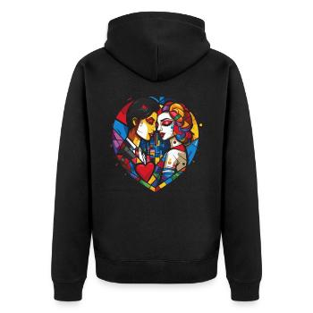 Liebende Liebhaber und Herzen - Unisex Premium Bio Zip Hoodie - Schwarz - Hinten - Nico (187cm)