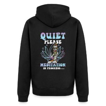 Quiet Please Meditation In Progress - Unisex Premium Bio Zip Hoodie - Schwarz - Hinten - Nico (187cm)
