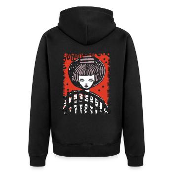 Kunst-Cartoon und Manga-Symbiose - Unisex Premium Bio Zip Hoodie - Schwarz - Hinten - Nico (187cm)