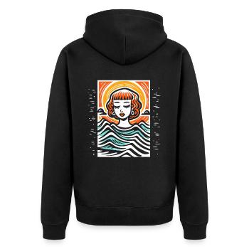 Cartoon of a woman and the calm of the ocean - Unisex Premium Organic Zip Hoodie - black - Back - Nico (187cm)