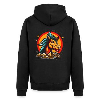 Das Pferd ist der Star - Unisex Premium Bio Zip Hoodie - Schwarz - Hinten - Nico (187cm)