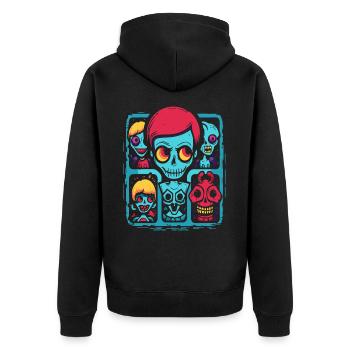 Das lustige Cartoon-Zimmer des Schreckens - Unisex Premium Bio Zip Hoodie - Schwarz - Hinten - Nico (187cm)