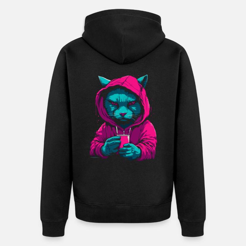 Chat De Café Hip-Hop Cool - Veste à capuche bio Premium Unisexe - noir