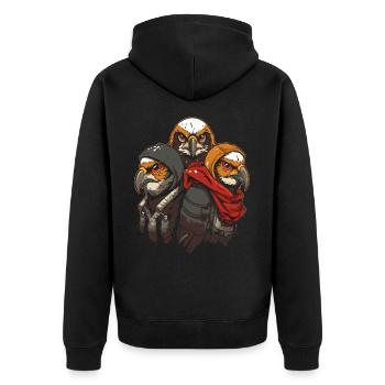 Eine Gang von Cartoon Greifvögeln - Unisex Premium Bio Zip Hoodie - Schwarz - Hinten - Nico (187cm)