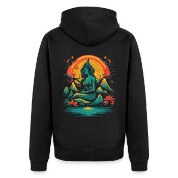Beruhige dich und meditiere - Unisex Premium Bio Zip Hoodie - Schwarz - Hinten - Nico (187cm)