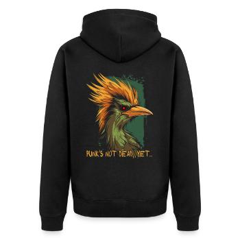 cooler lustiger und verrückter Vogel Punk - Unisex Premium Bio Zip Hoodie - Schwarz - Hinten - Nico (187cm)
