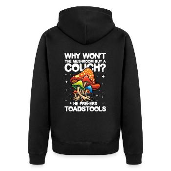 The Mushroom Buy A Coach He Prefers Toadstools - Unisex Premium Bio Zip Hoodie - Schwarz - Hinten - Nico (187cm)