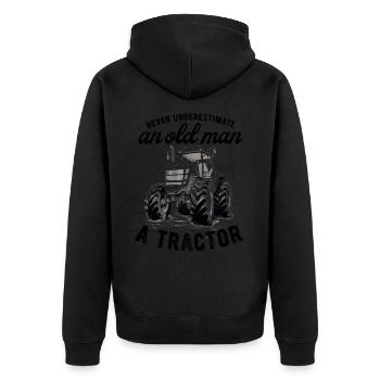 Never underestimate old man tractor farmer - Unisex Premium Organic Zip Hoodie - black - Back - Nico (187cm)