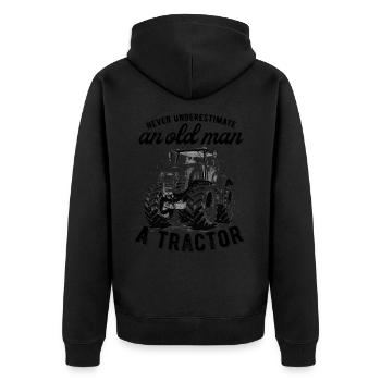 Never underestimate old man tractor farmer - Unisex Premium Organic Zip Hoodie - black - Back - Nico (187cm)