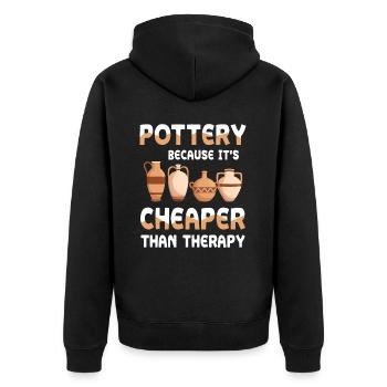 Pottery Because It's Cheaper Than Therapy - Unisex Premium Bio Zip Hoodie - Schwarz - Hinten - Nico (187cm)