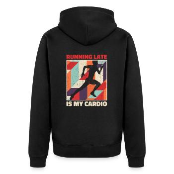 Courir en retard, c’est mon cardio - Veste à capuche bio Premium Unisexe - noir - Dos - Nico (187cm)