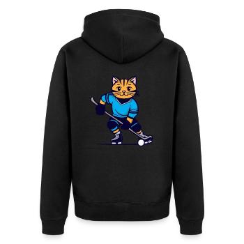 Eishockey Kinder Katze I lustige Tiere | Sport - Unisex Premium Bio Zip Hoodie - Schwarz - Hinten - Nico (187cm)